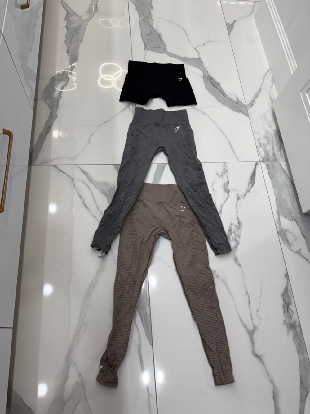 Gymshark 3!! High-Waist Seamless Leggings / shorts Set - Black, Gray,Tan/pink